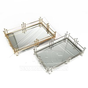 Luxury <b>Gold</b> Silver <b>Mirror</b> Tray <b>Rectangular</b> Metal Decorative Serving Tray for Coffee Table Ottoman Vanity Jewelry Organizer Trays - Product Image 1