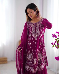 Ensemble Sharara de qualité supérieure en gros, style traditionnel, séchage rapide, broderie de sequins pour les fêtes - Product Image 2