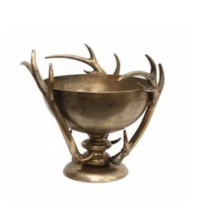Cuencos de servicio de metal con acabado antiguo de diseñador exclusivo con tema floral perfecto para bodas y banquetes Decoración de mesa - Product Image 5