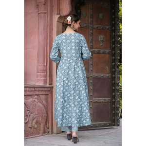 ชุด anarkali kurta พิมพ์ลายดอกไม้พร้อมกางเกงและชุด dupatta สีฟ้า - Product Image 6