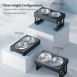 Raised Dog Bowl Stand with Stainless Steel Water Bowl and <b>Slow</b> <b>Feeder</b> Adjustable Height Elevated Feeding Station - Product Image 5