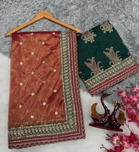 เสื้อส่าหรีแบบดั้งเดิมล่าสุดของนักออกแบบชาวอินเดียส่าหรีแบบดั้งเดิมชุดปาร์ตี้แฟนซีสุดพิเศษชุดสำหรับเจ้าสาวส่าหรีที่สะดุดตา - Product Image 5