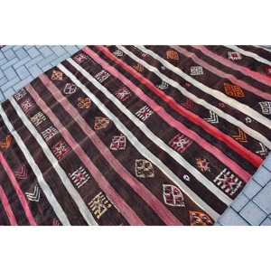 Turkish Kilim Large Rug 5.9x8.8 ft (180x268 cm), Vintage <b>Brown</b> Patchwork <b>Wool</b> Rug - Product Image 5
