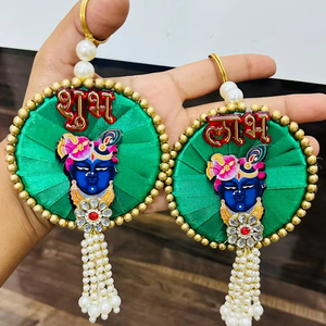 ลูกปัดกระดาษแฟนซีแบบดั้งเดิมงานแฮนด์เมดดีไซน์ศิลปะตกแต่ง shubh labh แขวนผนัง/ประตูคู่ Diwali ตกแต่งงานแต่งงานของขวัญที่โปรดปราน - Product Image 1