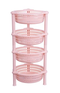 High Quality 3-Set Foldable Eco-Friendly Plastic Three-Layer Adjustable Round Storage <b>Trolley</b> for Easy <b>Mobility</b> and Spice Rack - Product Image 2