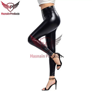 Offre Spéciale femmes pantalons en cuir Logo personnalisé de haute qualité en cuir véritable Legging pantalon-à la mode décontracté en cuir noir - Product Image 4