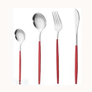 Ensemble de couverts modernes de haute qualité en argent royal poli avec une poignée longue et épaisse en rose foncé - Product Image 3