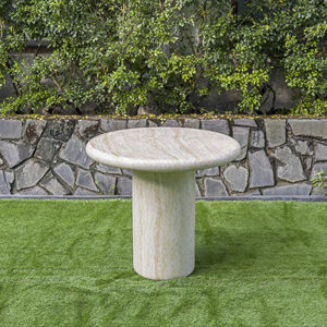 Mesa de Centro de Hormigón Travertino Minimalista Moderna Hecha a Mano con Acabado de Piedra y Base Esculpida para Sala de Estar - Product Image 1