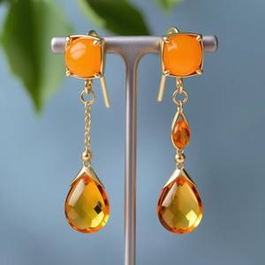 Pendiente de araña de piedras preciosas naranjas naturales de Plata de Ley 925 para fabricante de joyas de mujer - Product Image 5