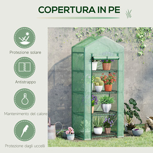 Outsunny Invernadero Vertical con Estante de Acero de 4 Niveles y PE Verde Oscuro, 70x50x160cm - Product Image 5
