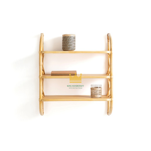 Venta al por mayor de Vietnam, estante colgante de pared de ratán de 3 niveles hecho a mano, estante de libros de estilo minimalista rústico, almacenamiento de decoración - Product Image 1