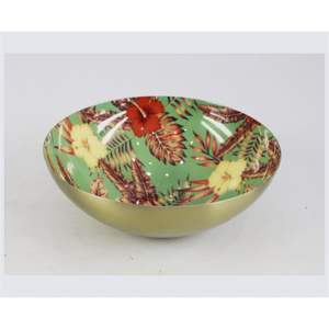 Bol de service en laiton doré de luxe avec intérieur en émail, bol à fruits décoratif fait à la main pour la maison, l'hôtel, la vaisselle de mariage - Product Image 1