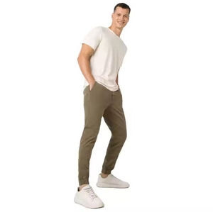 Pantalon de survêtement en toile épais pour homme, coupe décontractée, double taille, coupe ample, taille mi-haute, molleton épais, imperméable, respirant, évasé - Product Image 1