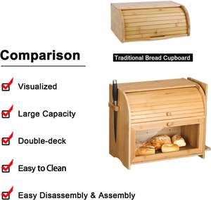 Caja de pan enrollable grande de doble capa para mostrador de cocina, contenedor de almacenamiento de pan de gran capacidad de madera de diseño retro (natural) - Product Image 4