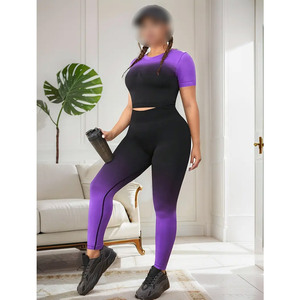 Plus Size Four-Way Stretch High Waist Fitness Yoga Shorts Set Breathable Cotton <b>T</b>-<b>Shirt</b> And Leggings Set Athletic Wear For Women - Product Image 2