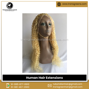 Exportateur d'origine indienne vendant une qualité incroyable 26 pouces Indian Temple Blonde Deep Curly Frontal perruques d'extension de cheveux humains - Product Image 4