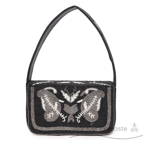 100% di Design Paisley indiano nero fatto a mano | Borsa di dichiarazione ricamata a mano con perline di vetro - Product Image 3