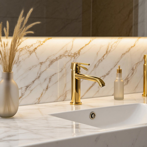 Tùy chỉnh màu Trắng 3D in vàng tĩnh mạch Đá Nhân Tạo Bảng điều khiển thạch anh phiến đá cẩm thạch cho quầy bếp đảo Vanity đầu bảng hàng đầu - Product Image 5