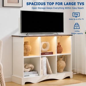 Mueble para TV <span class=keywords><strong>de</strong></span> Madera Blanca Estilo Rústico con 6 Espacios <span class=keywords><strong>de</strong></span> Almacenamiento, Mesa Consola Resistente, <span class=keywords><strong>Centro</strong></span> <span class=keywords><strong>de</strong></span> Audio para TV <span class=keywords><strong>de</strong></span> 47 Pulgadas, Gabinete <span class=keywords><strong>de</strong></span> Almacenamiento - Product Image 3