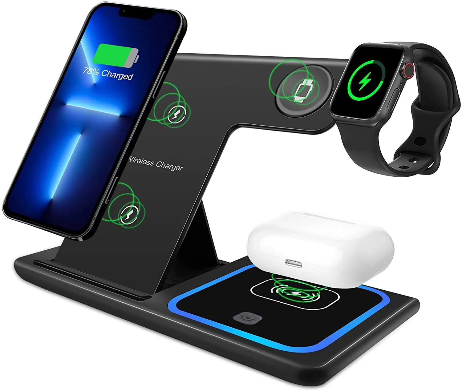 15W Wireless Charger 3 in 1 Fast Wireless Charging Station Dock for iPhone 13 12 11 Pro XS XR X SE 8 8 Plus Apple Watch AirPods
