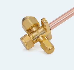 Válvula de Servicio de 3 Vías para Aire Acondicionado Split BrassBlizz de 3/8\", 7/16\"-20 a 5/8\"-18 UNF 45 °   Tubería de Cobre SAE 800PSI BB38SV-S India - Product Image 2