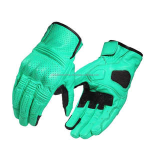 Gants de moto unisexes rétro en cuir de chèvre véritable perforé avec protection des articulations extensibles pour le cyclisme décontracté en extérieur - Product Image 6