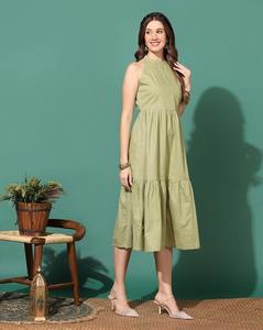 Vestido de verano de algodón 100% hecho a mano para mujeres indias con estilo sin mangas estampado Floral largo para fiestas bodas regalo de novia Natural - Product Image 4