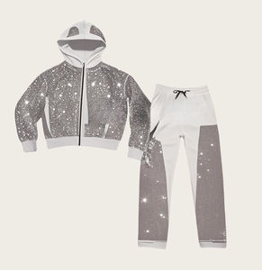 Calidad Premium Precio al por mayor Logotipo personalizado Chándal para hombres Rhinestone Peso pesado 100% Algodón Hombres Chándales Fabricante - Product Image 2