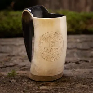 Taza de café hecha a mano con cuerno de Búfalo, diseño vikingo de martillo Thor, estilo Animal náutico pulido Natural para decoración de fiesta en casa - Product Image 2