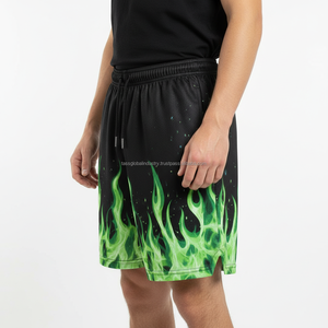Shorts en maille pour hommes, séchage rapide, motif flamme coloré, impression par sublimation, pour l'entraînement estival, vente en gros OEM - Product Image 4