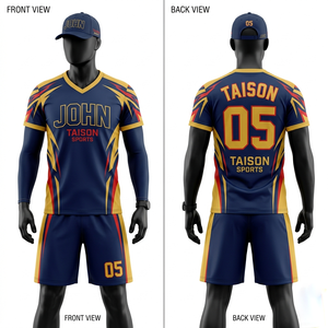 Uniforme de voleibol de playa premium de poliéster de 180 GSM, diseño de paneles azul y naranja, sublimación, conjunto con logotipo personalizado - Product Image 2