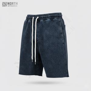 Shorts en toile décontractés pour hommes avec cordon de serrage Logo personnalisé Séchage rapide Vintage Distressed Acid Washed Shorts d'été - Product Image 3