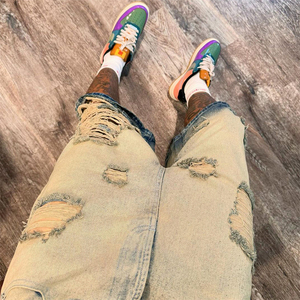 Exquisita etiqueta de cuero personalizada de peso pesado para hombres Jorts crafted 100% algodón con sol desgastado lavado ácido demin corto - Product Image 5