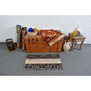 Alfombra Turca Vintage Pequeña de 1.8x3 pies, Alfombra de Lana Azul Verde Estilo Suroeste - Product Image 2