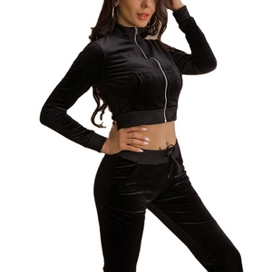 Nuevo Conjunto Deportivo de Terciopelo con Franjas Laterales Personalizadas para Mujer, Conjunto de Dos Piezas con Cremallera, Ropa Femenina - Product Image 2