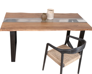 Table à manger moderne de style industriel avec 3 combinaisons de métal, verre et bois avec finition naturelle pour la maison et le restaurant - Product Image 2