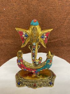 Estatua de Ganesha chapada en oro hecha a mano más vendida, trabajo de piedra para decoración del hogar, decoración de boda, estatua, artesanía de metal hecha en la India - Product Image 5