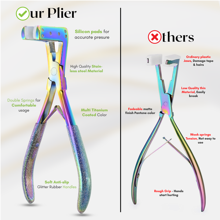 Premium Stainless Steel Rainbow Tape-in Pliers Hair Extension Tools - Long-Lasting Salon-Grade Pliers