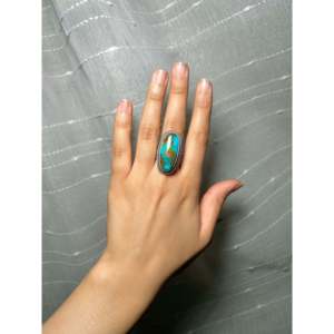 Randy Boyd Royston <b>Adjustable</b> <b>Ring</b> Turquoise Sterling Silver Fashionable Gold Plated Stainless Steel Bezel Setting Inlay Gift - Product Image 6