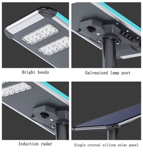 Lampadaire Solaire LED Extérieur Tout-en-un Haute Luminosité 150W 200W 250W 300W avec LED Bleue Latérale et Télécommande - Product Image 2