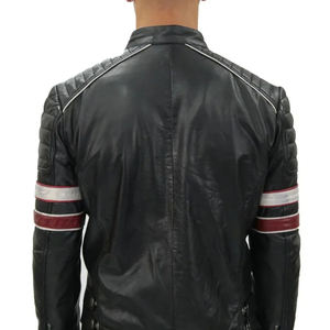 Veste de motard en cuir de vache véritable pour homme, col montant, fermeture éclair, couleur unie, coupe classique, pour l'automne - Product Image 4