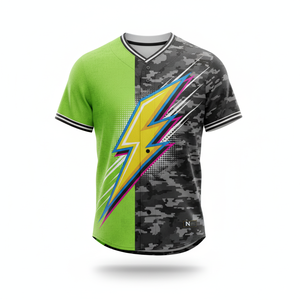 Jersey de béisbol sublimado para hombre-Diseño de rayo rosa/amarillo - Product Image 4