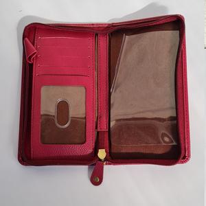 Porte-chéquier en cuir véritable marron avec fonction RFID longue poche pour carte et fermeture éclair pour fenêtre de carte d'identité nouvelle version - Product Image 2