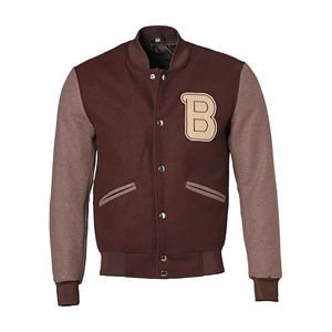 Veste universitaire avec doublure en matériau à changement de phase, corps en laine régulatrice de température, manches en cuir, adaptative au climat - Product Image 1