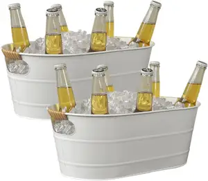Farmhouse Metal Galvanized Beverage Tub, Beer, Wine, Ice Holder - Ice Buckets for Parties, Gallons Rustic Vintage Storage