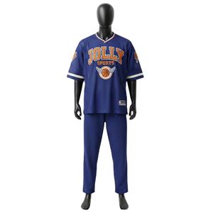 Ensemble de pantalon et maillot en mesh respirant de qualité supérieure pour homme, 190 GSM, bleu marine et orange, uniforme sportif, logo imprimé à chaud, maillot et pantalon en mesh pour homme - Product Image 1