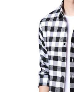 Chemise à carreaux noire et blanche personnalisée pour homme, manches longues, boutonnée, décontractée, en flanelle de coton, pour tous les jours, style streetwear - Product Image 3