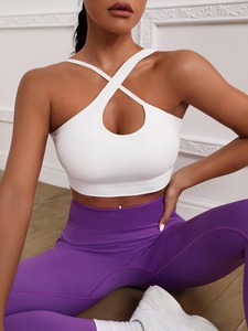 Sujetador deportivo de yoga sin tirantes transpirable de alto soporte con logotipo personalizado para mujer con color sólido y material de Spandex/nailon - Product Image 5