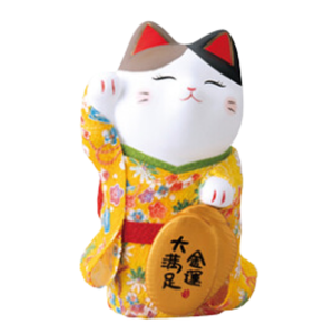 Chat porte-bonheur Chat faisant signe Figurine en poterie Japon Kimono traditionnel - Product Image 1