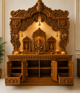 Luxurious Hand-Carved Hari <b>Mandir</b> for Pooja Ghar Solid Teak Wood Home Pooja Room Temple Traditional Hindu Temple For Australia - Product Image 4